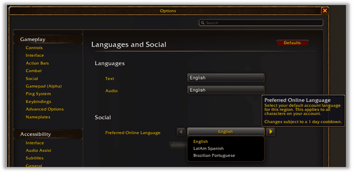 Offizieller Forever-Einstellungsdialog mit Optionen für Sprache, Oberfläche und Gamepad.